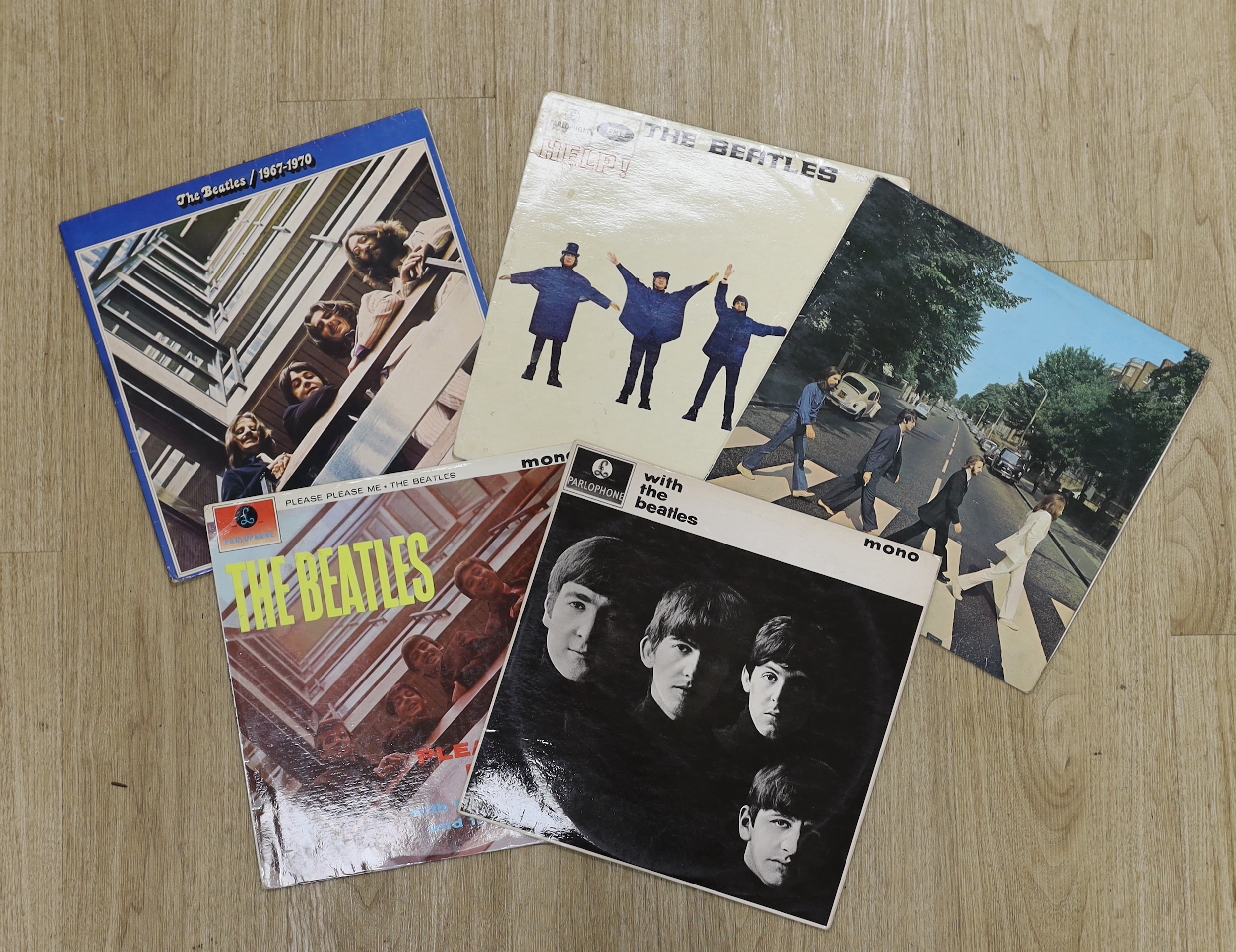 Thirty-six LP record albums, including The Beatles, The Rolling Stones, Pink Floyd, Cream, Jimi Hendrix, Joe Cocker, Elvis Presley, etc. plus six Beatles 7in. singles